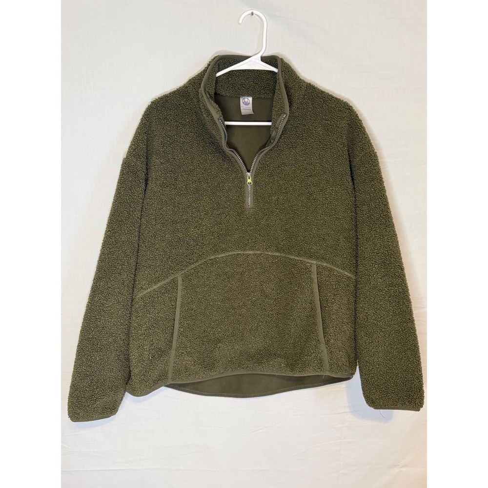 Te Verde Womens Olive Green Sherpa Fleece Quarter Zip Pullover Jacket Size L